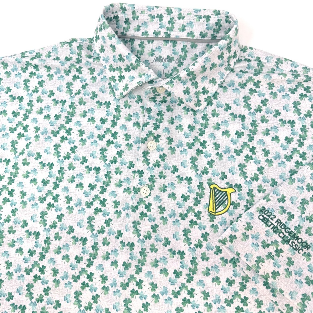 Johnnie-O Mens Large Shamrock Polo Shirt 2022 Ridgemoor Celtic Classic Harp Gray